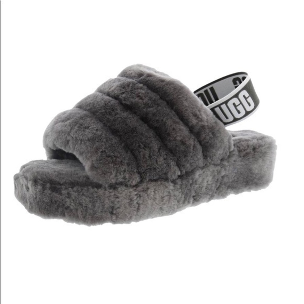 Ugg Fluff Yeah Gray Slide Sandals Size 9 New - image 1